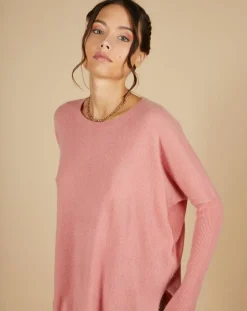 Cashmere Tribu Pull poncho 100% Cachemire Alizée col rond bois de rose