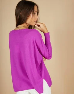 Femme Cashmere Tribu Pull poncho 100% Cachemire Alizée col rond violet fluo