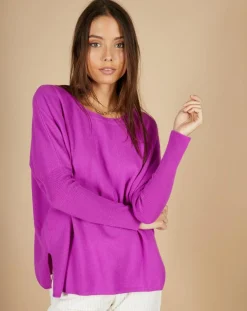 Femme Cashmere Tribu Pull poncho 100% Cachemire Alizée col rond violet fluo