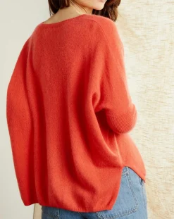 Best Miss Cashmere Pull poncho 100% Cachemire Axelle Col V corail