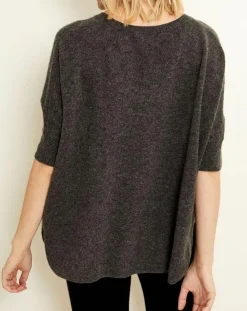 Discount Uverny Pull poncho 100% Cachemire col V Sevilla gris chiné foncé