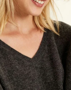 Discount Uverny Pull poncho 100% Cachemire col V Sevilla gris chiné foncé