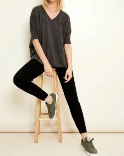 Discount Uverny Pull poncho 100% Cachemire col V Sevilla gris chiné foncé