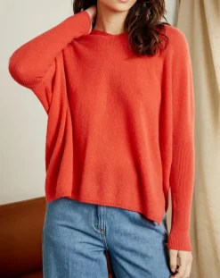 Best Miss Cashmere Pull poncho 100% Cachemire col V Chloé à bande cocktail/bleu marine