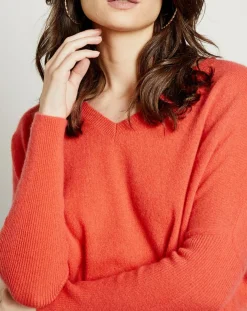 Best Miss Cashmere Pull poncho 100% Cachemire col V Chloé à bande cocktail/bleu marine