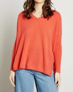 Best Miss Cashmere Pull poncho 100% Cachemire col V Chloé à bande cocktail/bleu marine