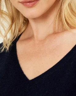 Uverny Pull poncho 100% Cachemire col V Sevilla bleu marine