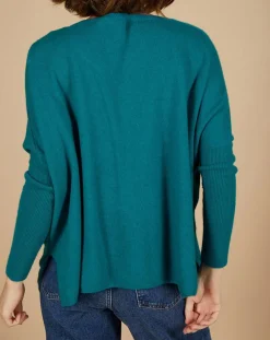 Discount Cashmere Tribu Pull poncho 100% Cachemire Emma col V bleu paon