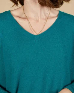 Discount Cashmere Tribu Pull poncho 100% Cachemire Emma col V bleu paon