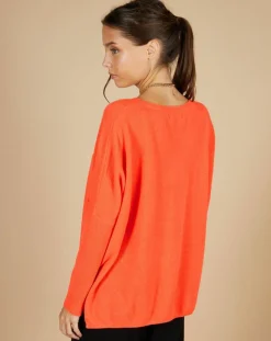 Femme Cashmere Tribu Pull poncho 100% Cachemire Emma col V corail fluo