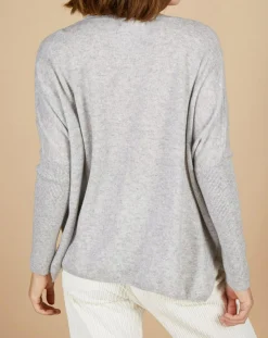 Femme Cashmere Tribu Pull poncho 100% Cachemire Emma col V gris chiné clair