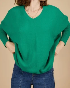Femme Cashmere Tribu Pull poncho 100% Cachemire Emma col V vert impérial