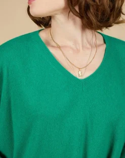 Femme Cashmere Tribu Pull poncho 100% Cachemire Emma col V vert impérial