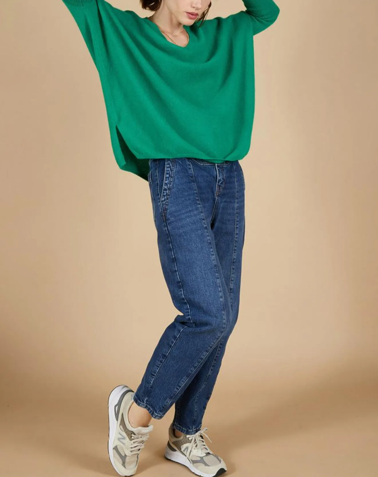 Femme Cashmere Tribu Pull poncho 100% Cachemire Emma col V vert impérial