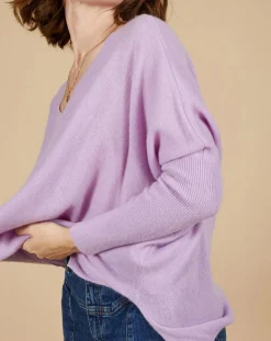 Femme Cashmere Tribu Pull poncho 100% Cachemire Emma col V glycine