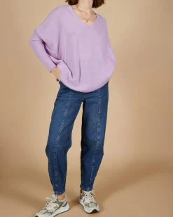 Femme Cashmere Tribu Pull poncho 100% Cachemire Emma col V glycine