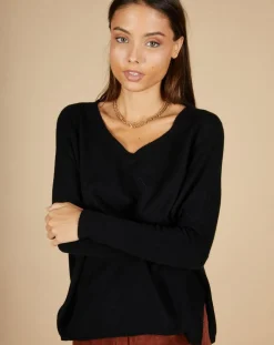 Hot Cashmere Tribu Pull poncho 100% Cachemire Emma col V noir