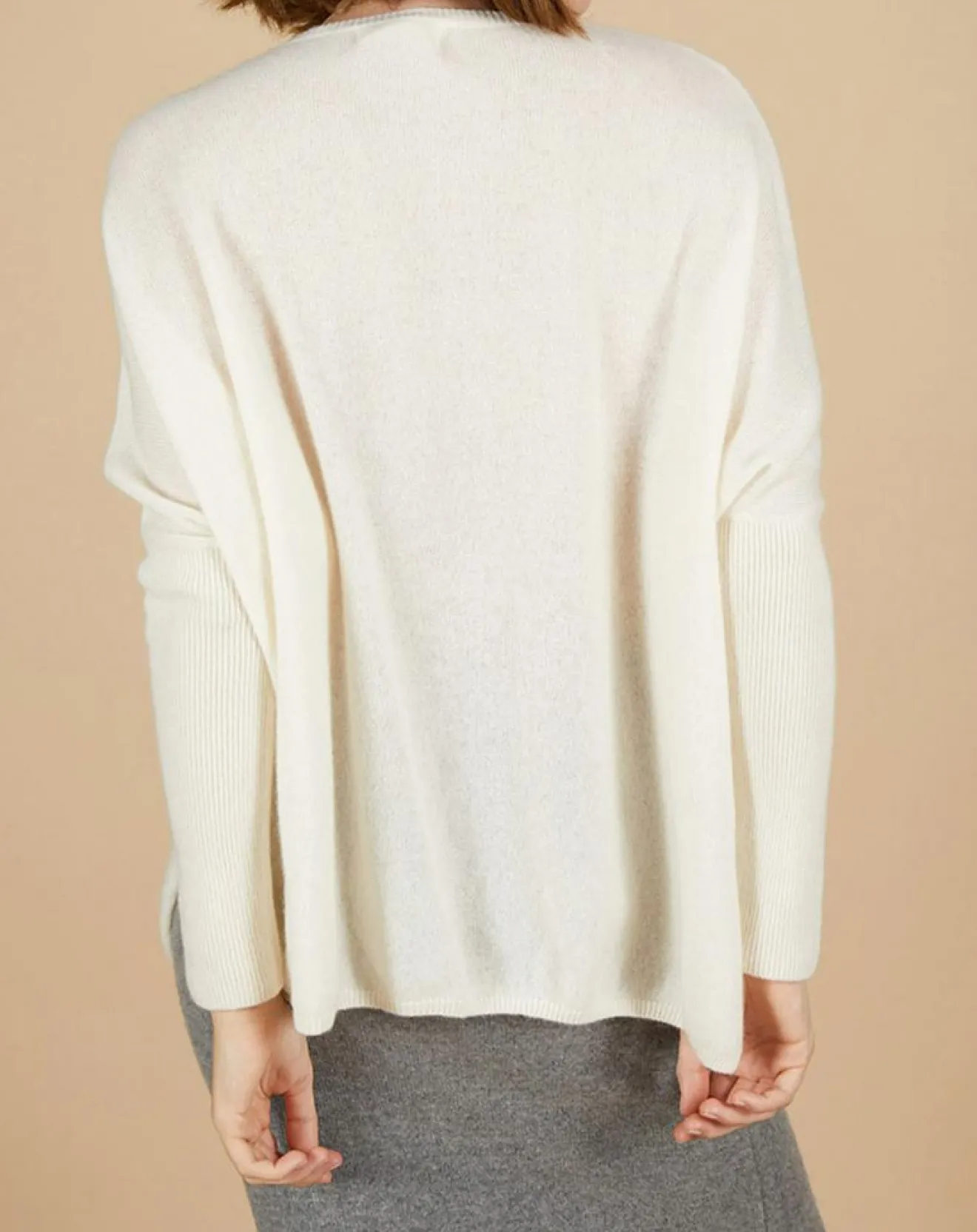 Femme Cashmere Tribu Pull poncho 100% Cachemire Emma col v écru