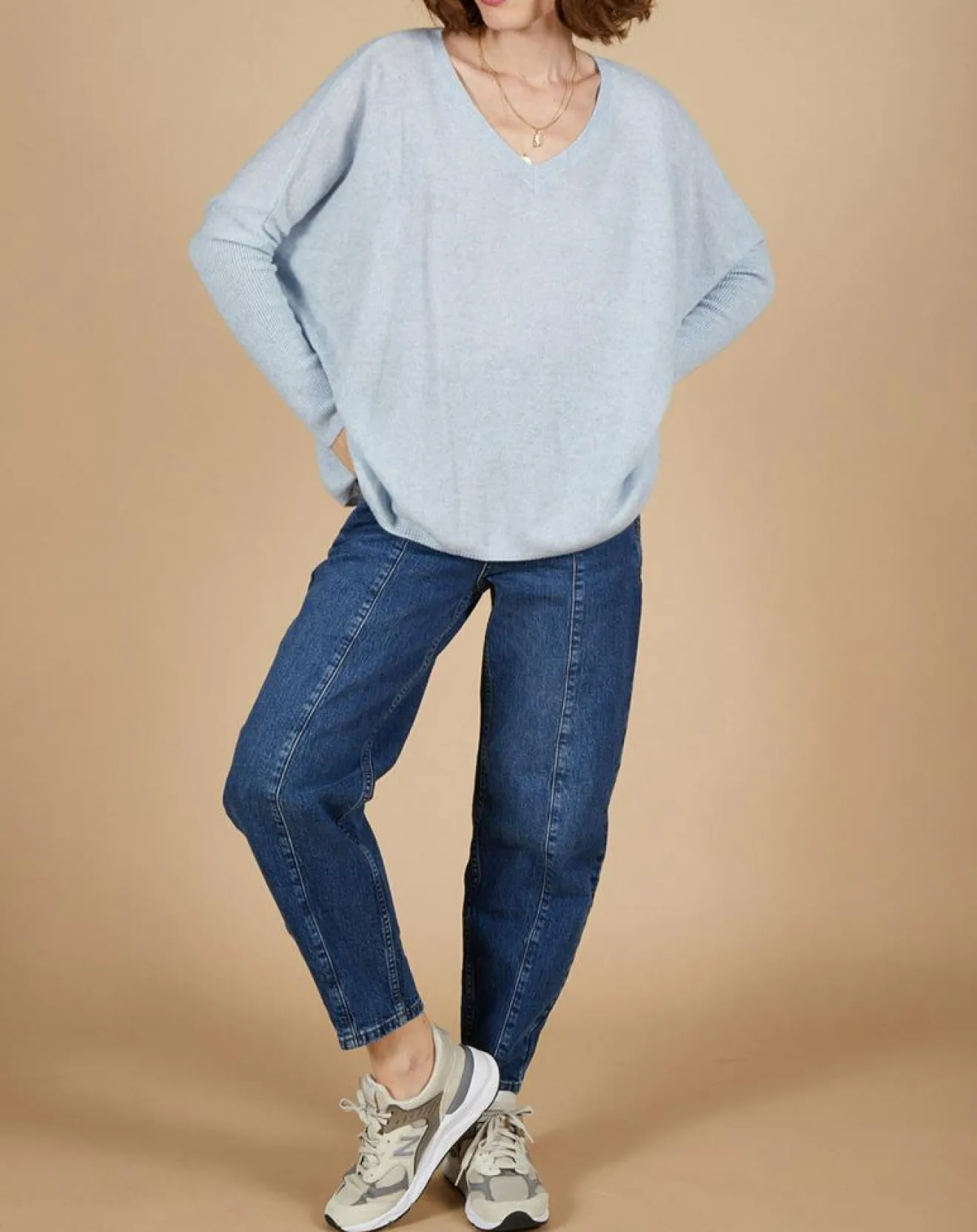 Femme Cashmere Tribu Pull poncho 100% Cachemire Emma col V ciel