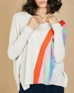 Online Cashmere Tribu Pull poncho 100% Cachemire Intarsia Soleil col V nuage