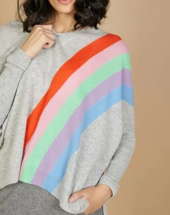 Discount Cashmere Tribu Pull poncho 100% Cachemire Intarsia Soleil col V gris chiné clair