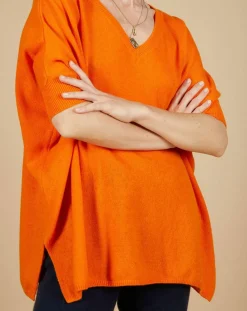 Femme Cashmere Tribu Pull poncho 100% Cachemire Kelly col V manches courtes mangue