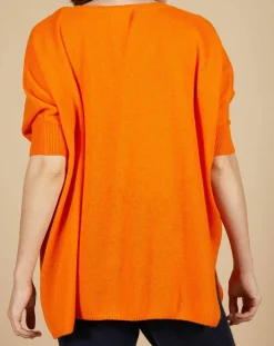 Femme Cashmere Tribu Pull poncho 100% Cachemire Kelly col V manches courtes mangue