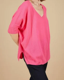 Hot Cashmere Tribu Pull poncho 100% Cachemire Kelly col V manches courtes tulipe