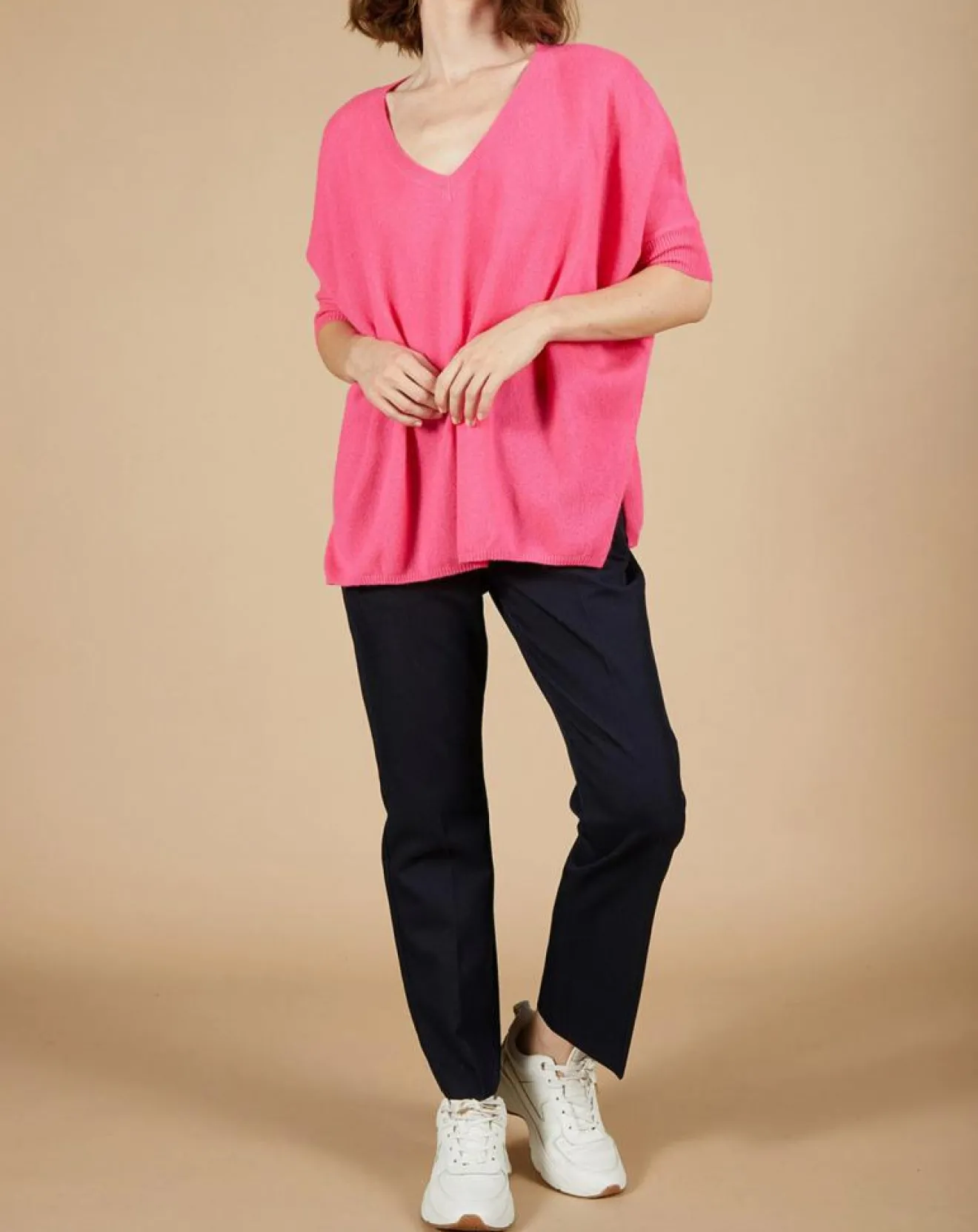 Hot Cashmere Tribu Pull poncho 100% Cachemire Kelly col V manches courtes tulipe