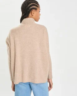 New Cashmere Tribu Pull poncho 100% Cachemire Lola col roulé chataigne