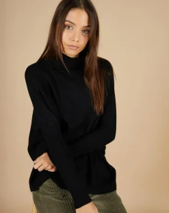 Clearance Cashmere Tribu Pull poncho 100% Cachemire Lola col roulé noir