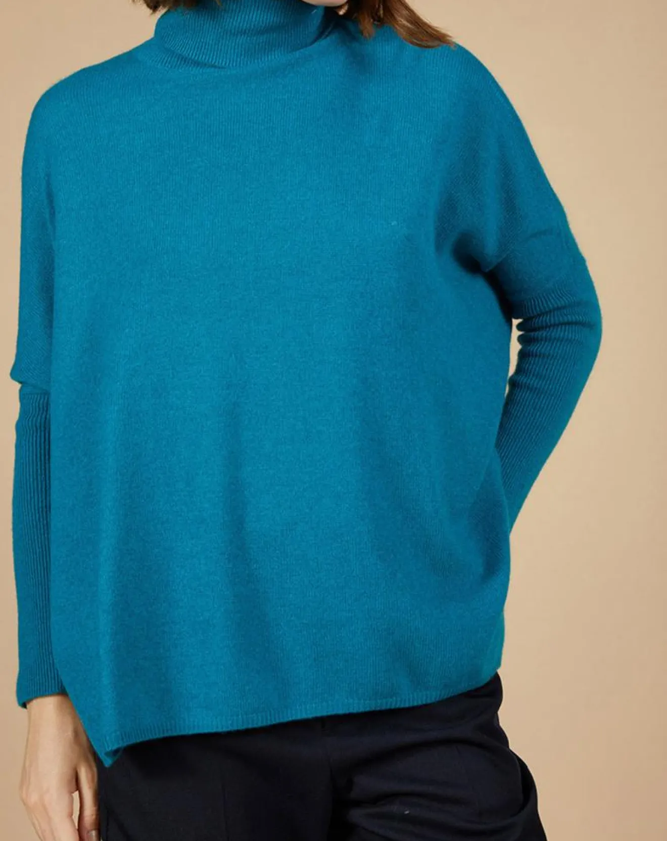 Femme Cashmere Tribu Pull poncho 100% Cachemire Lola col roulé agami