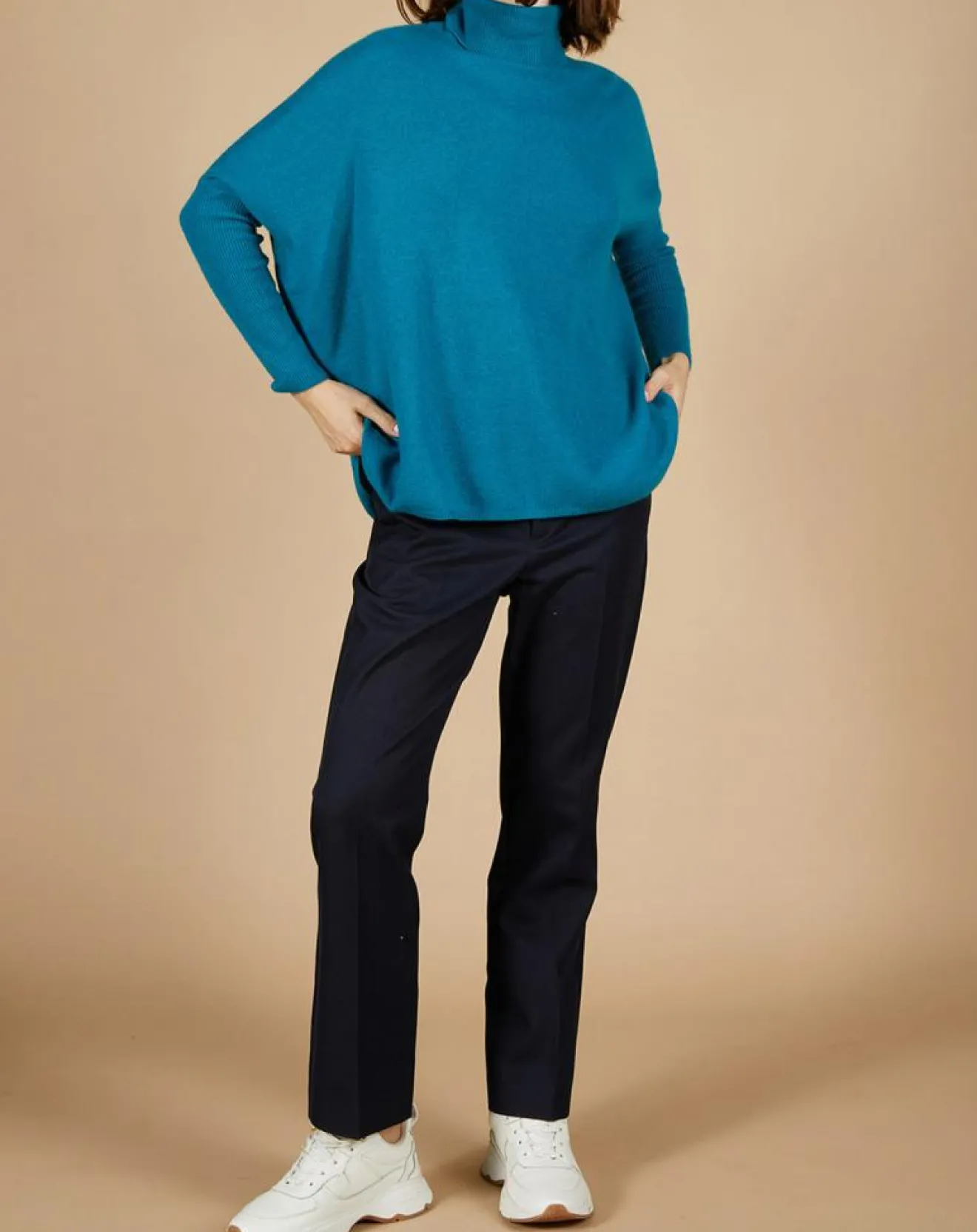 Femme Cashmere Tribu Pull poncho 100% Cachemire Lola col roulé agami