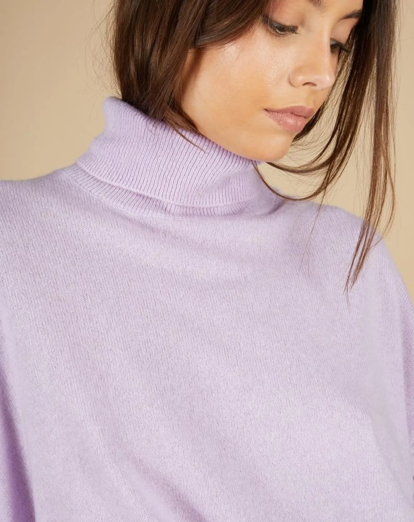 Femme Cashmere Tribu Pull poncho 100% Cachemire Lola col roulé lilas