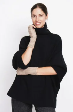 Femme Assuili Pull poncho col roulé noir