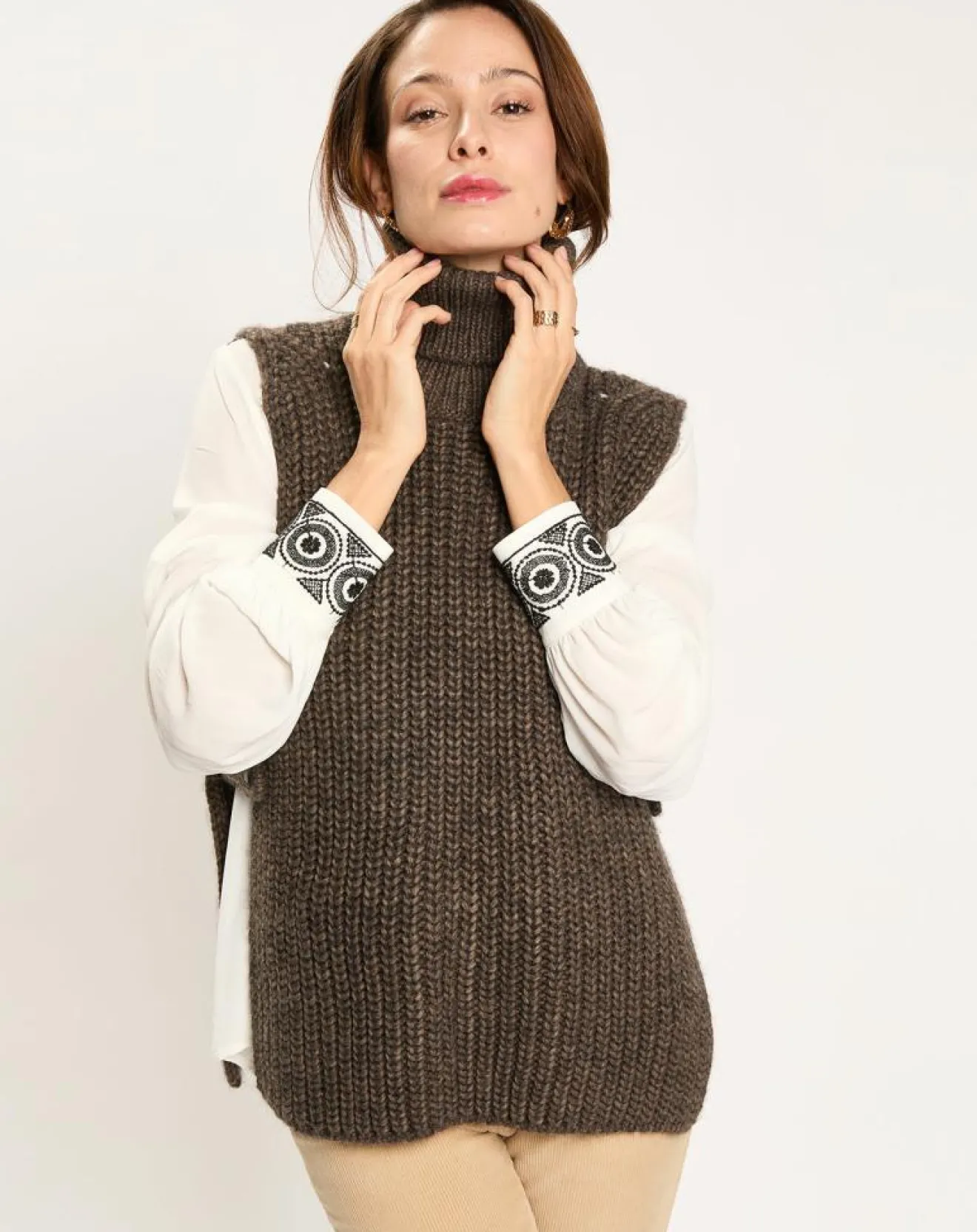 Online Lauren Vidal Pull poncho en Alpaga mélangé Billie seigle