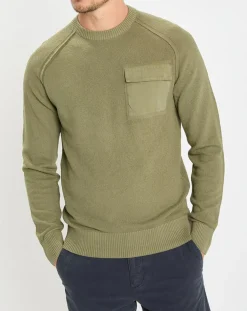 Homme Marc O'Polo Pull Rond Raglan Poche Poitrine kaki