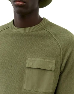 Homme Marc O'Polo Pull Rond Raglan Poche Poitrine kaki