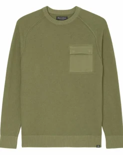 Homme Marc O'Polo Pull Rond Raglan Poche Poitrine kaki