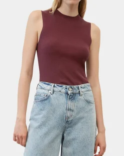 Femme Marc O'Polo Pull sans manches côtelé rouge foncé