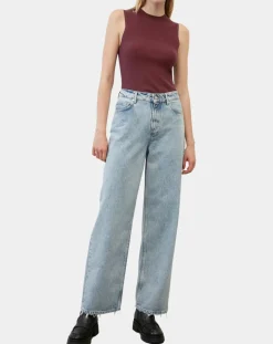 Femme Marc O'Polo Pull sans manches côtelé rouge foncé