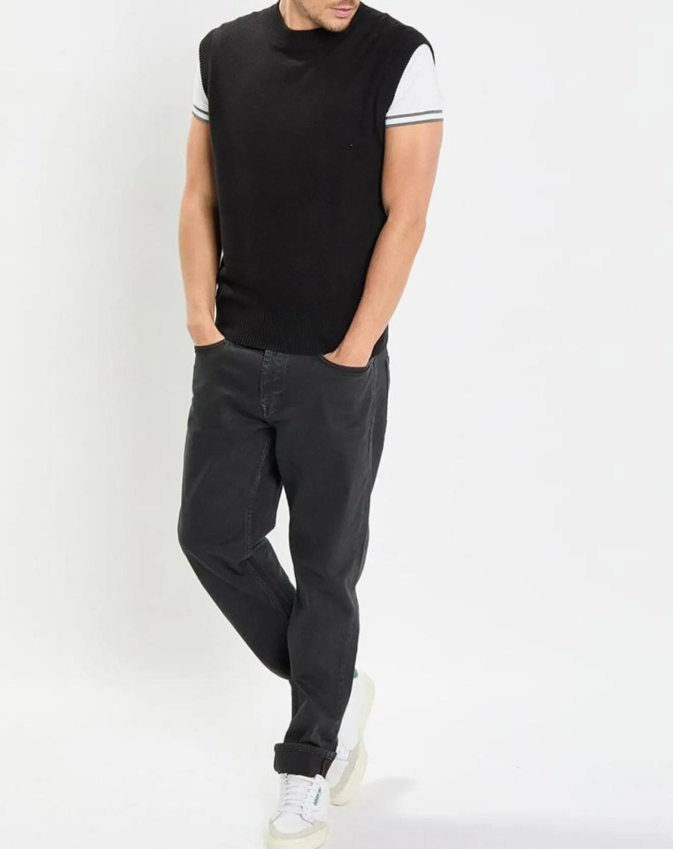 Clearance Marc O'Polo Pull sans manches en Laine & Coton noir