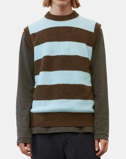 Homme Marc O'Polo Pull sans manches en Laine & Alpaga mélangés rayé Colorblock bleu/marron