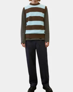 Homme Marc O'Polo Pull sans manches en Laine & Alpaga mélangés rayé Colorblock bleu/marron