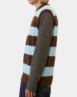 Homme Marc O'Polo Pull sans manches en Laine & Alpaga mélangés rayé Colorblock bleu/marron