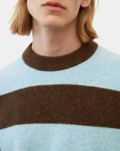 Homme Marc O'Polo Pull sans manches en Laine & Alpaga mélangés rayé Colorblock bleu/marron