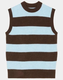 Homme Marc O'Polo Pull sans manches en Laine & Alpaga mélangés rayé Colorblock bleu/marron