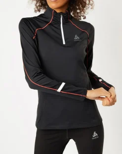 Femme Odlo Pull technique zip Sengg noir/blanc/rose