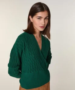 Sale Rodier Pull Valentine 100% Laine Cache-Cœur vert anglais