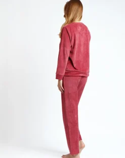 Femme Admas Pyjama en velours côtelé framboise